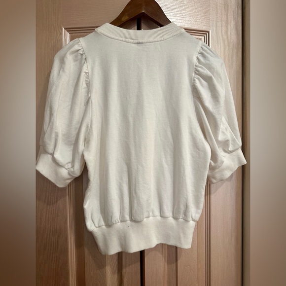 NWOT. By Anthropologie Puff-Sleeve Embellished Elbow-Sleeve Sweatshirt cream - Picture 7 of 8
